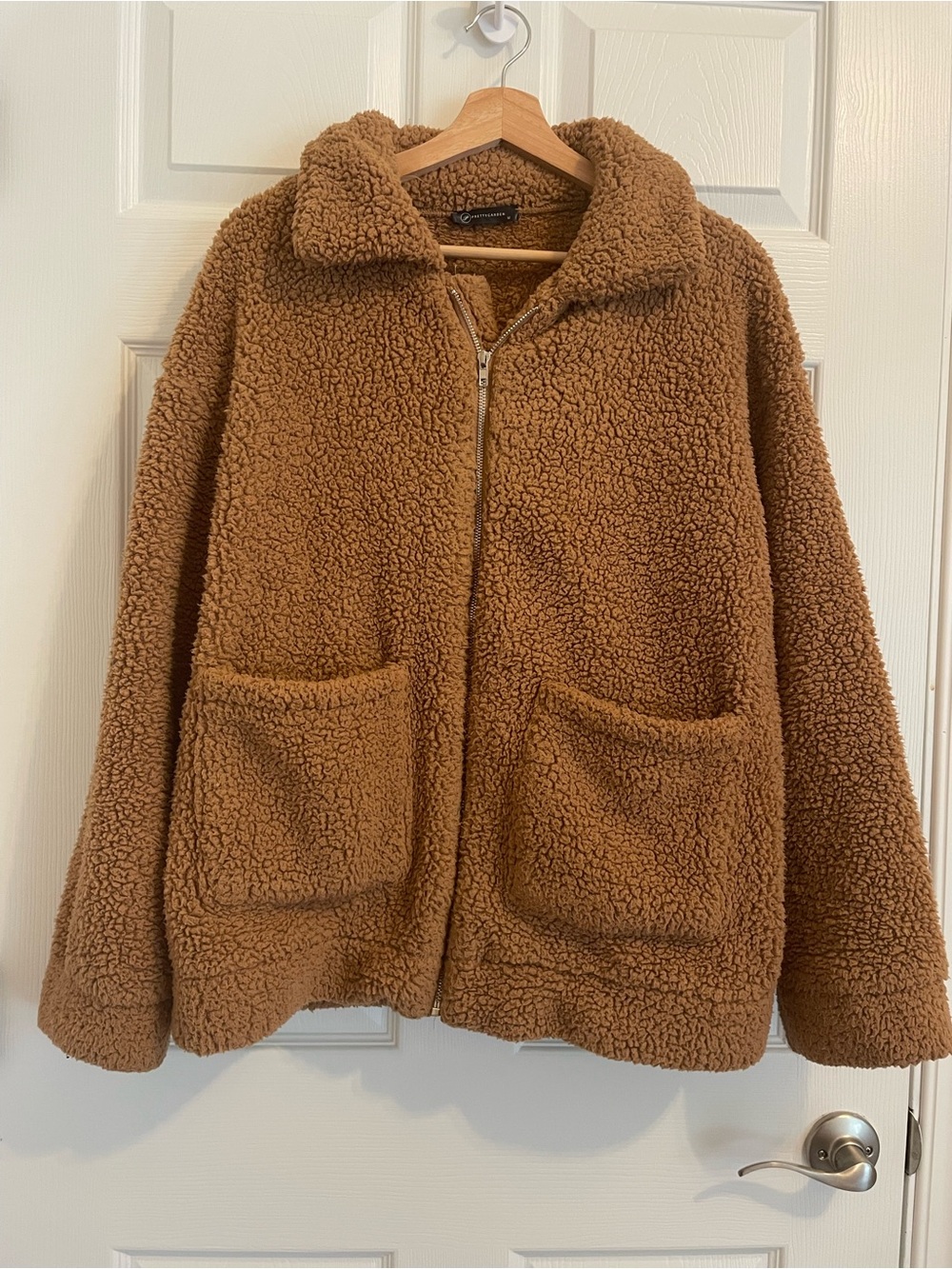 Pretty Garden Oversized Sherpa Fleece Zipper Jacket Coat Brown Women’s Medium